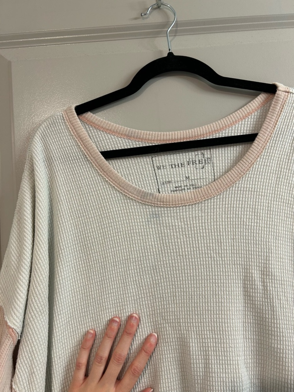 Light Pink and Cream Waffle Free People Long-Sleeve Top - Picture 3 of 7